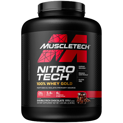 Nitrotech 100% whey gold 5 Lbs; Presentación de una fórmula que mezcla proteína aislada y concentrada procedente del suero de leche pura con péptidos de suero.