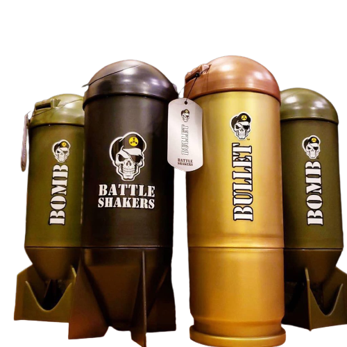 Battle Shakers 20 oz; Varias botellas en forma de bala.